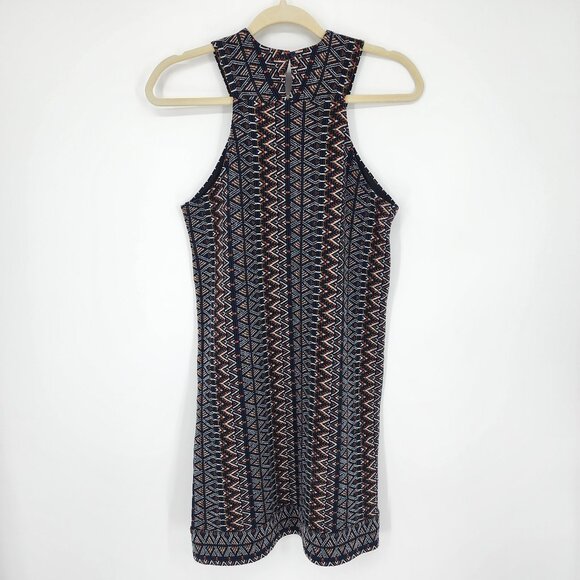 BCBGMaxazria Bodycon Dress S Aztec Print Knit Sleeveless Halter Mini - Picture 2 of 5